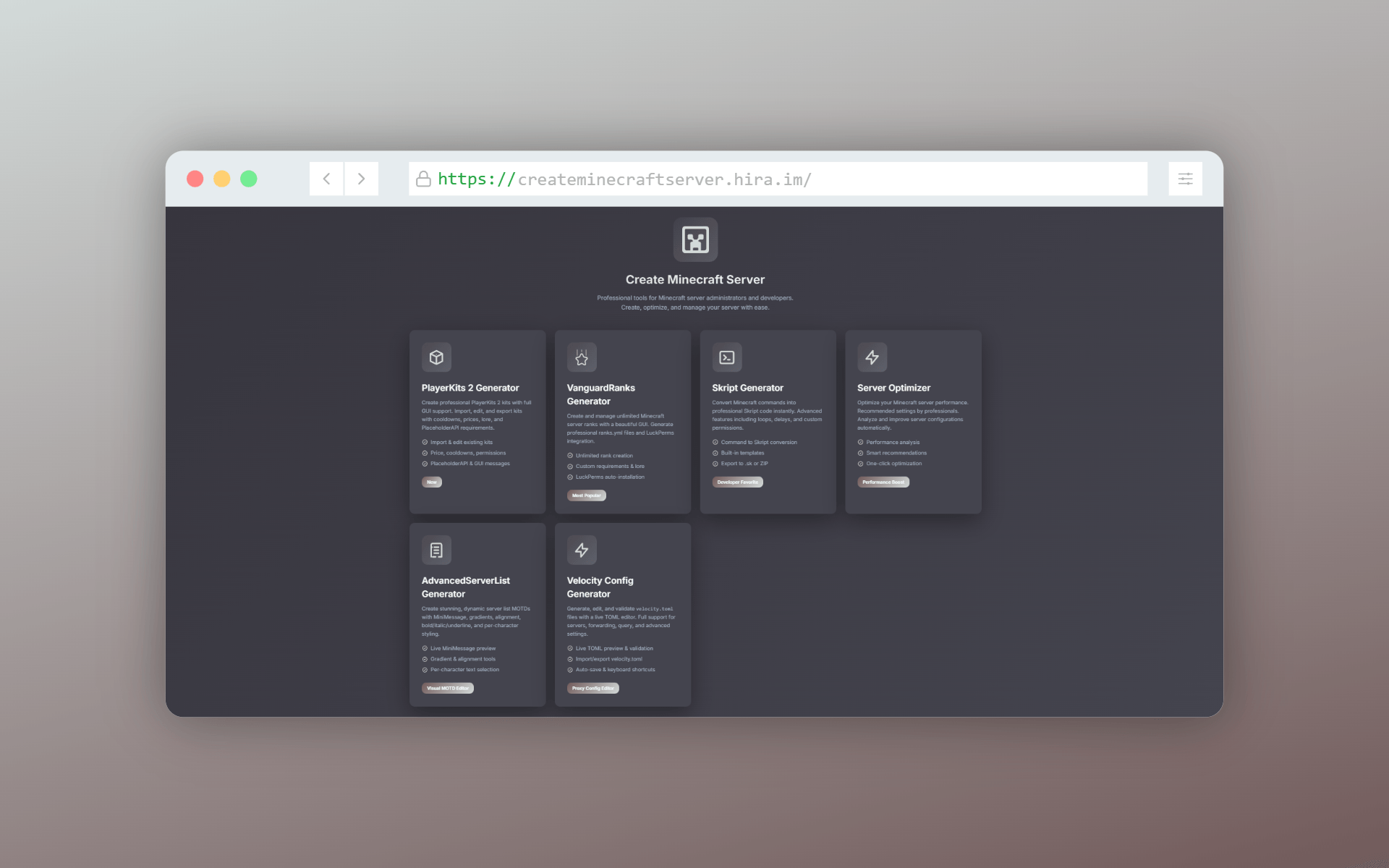 Create Minecraft Server - Online Tools for Admins